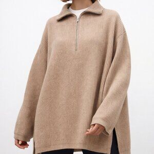 NWT Chunky Oversized Relaxed Fit Half Zip Rib Knit Sweater